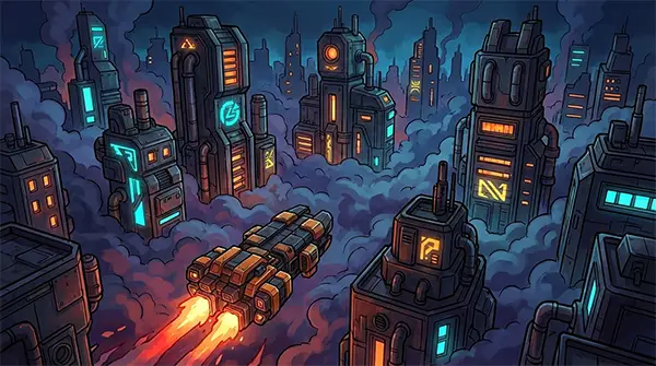 Die brennende Skyline von Neu-Berlin