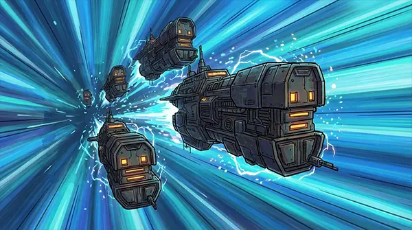 Verzerrter Hyperraum und brennende Schiffe